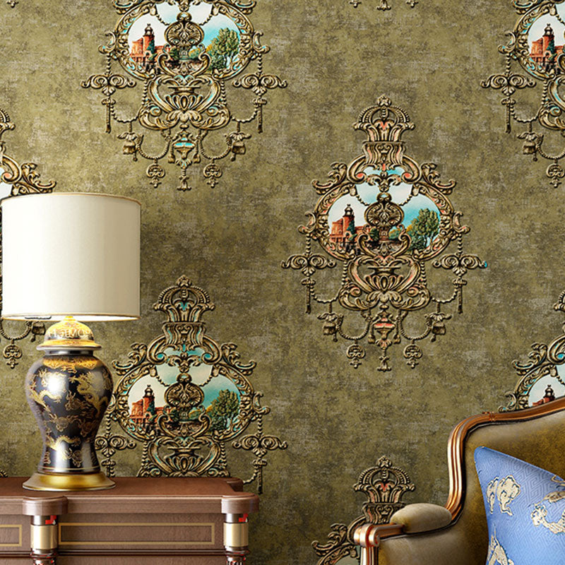 Soft Color Damask Pattern Wallpaper Stain-Resistant Wall Covering for Bedroom Decoration Khaki Clearhalo 'Vintage wall decor' 'Vintage' 'Wallpaper' Wall Decor' 986960