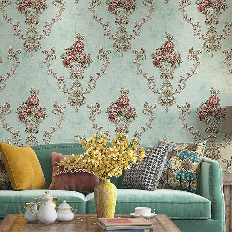 Blossoming Flowers Wall Art Non-Pasted Wallpaper Roll for Dining Room Decor, 20.5" by 33' Light Green Clearhalo 'Vintage wall decor' 'Vintage' 'Wallpaper' Wall Decor' 986970