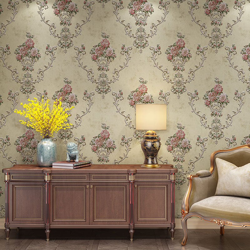 Blossoming Flowers Wall Art Non-Pasted Wallpaper Roll for Dining Room Decor, 20.5" by 33' Khaki Clearhalo 'Vintage wall decor' 'Vintage' 'Wallpaper' Wall Decor' 986980