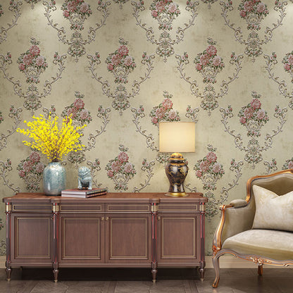 Blossoming Flowers Wall Art Non-Pasted Wallpaper Roll for Dining Room Decor, 20.5" by 33' Khaki Clearhalo 'Vintage wall decor' 'Vintage' 'Wallpaper' Wall Decor' 986980