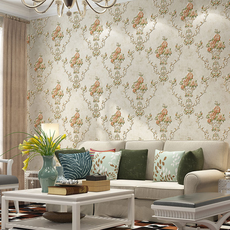 Blossoming Flowers Wall Art Non-Pasted Wallpaper Roll for Dining Room Decor, 20.5" by 33' Champagne Clearhalo 'Vintage wall decor' 'Vintage' 'Wallpaper' Wall Decor' 986983