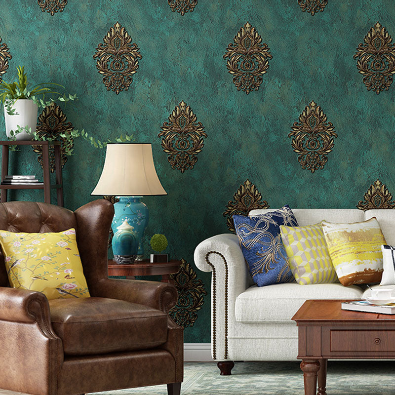 Vintage Wallpaper Roll in Natural Color Damask Design Wall Covering, 33 ft. x 20.5 in Peacock Green Clearhalo 'Wall Decor' 'Wallpaper' 987031