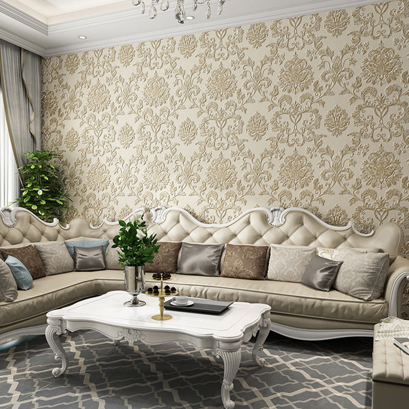 Embossed Damask Design Wall Art Bedroom Decorative European Wallpaper Roll, 20.5"W x 33'L Beige Clearhalo 'Wall Decor' 'Wallpaper' 987053