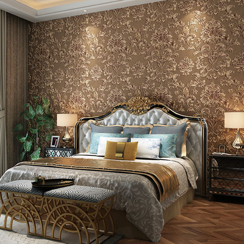 Embossed Damask Design Wall Art Bedroom Decorative European Wallpaper Roll, 20.5"W x 33'L Brown Clearhalo 'Wall Decor' 'Wallpaper' 987056
