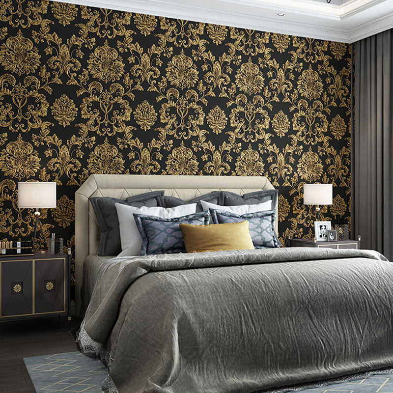 Embossed Damask Design Wall Art Bedroom Decorative European Wallpaper Roll, 20.5"W x 33'L Black Clearhalo 'Wall Decor' 'Wallpaper' 987062