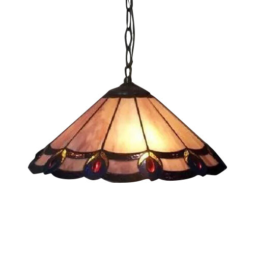 Tiffany-Style Cone Hanging Lamp 1 Bulb Purple Hand Cut Glass Pendant Light Fixture Purple Clearhalo 'Ceiling Lights' 'Chandeliers' 'Industrial' 'Middle Century Pendants' 'Pendant Lights' 'Pendants' 'Tiffany close to ceiling' 'Tiffany Pendants' 'Tiffany' Lighting' 98708