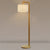 Wood Right Angle Arm Floor Lamp Asian Single Head Beige Floor Standing Lamp with Drum Fabric Shade Wood Clearhalo 'Floor Lamps' 'Lamps' Lighting' 987635