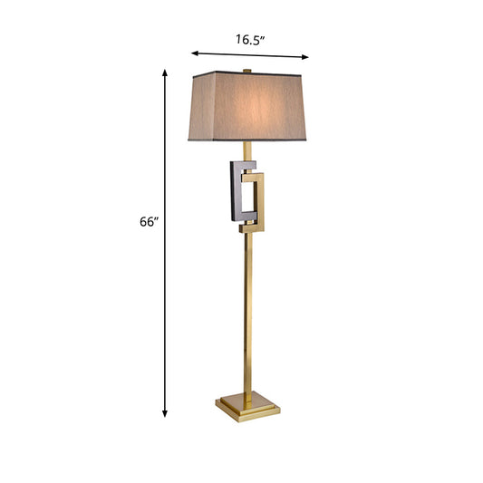 Gold Finish Rectangle Standing Floor Light Modern Single Brown Fabric Shade Floor Lamp Clearhalo 'Floor Lamps' 'Lamps' Lighting' 987658
