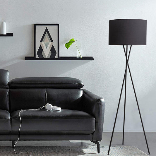 Drum Shade Floor Reading Lamp Simplicity Fabric 1 Light White/Black Tripod Standing Floor Lamp Clearhalo 'Floor Lamps' 'Lamps' Lighting' 987672
