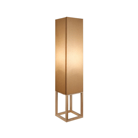 Asian Style 1 Bulb Floor Reading Light with Wood Panel Shade Beige Rectangular Stand Up Lamp Clearhalo 'Floor Lamps' 'Lamps' Lighting' 987680