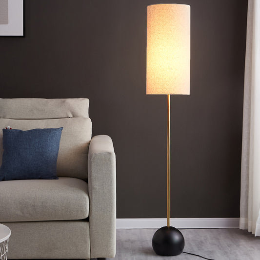1-Light Living Room Standing Floor Lamp Minimalism Flaxen/Beige Stand Up Light with Cylindrical Fabric Shade Flaxen Clearhalo 'Floor Lamps' 'Lamps' Lighting' 987691
