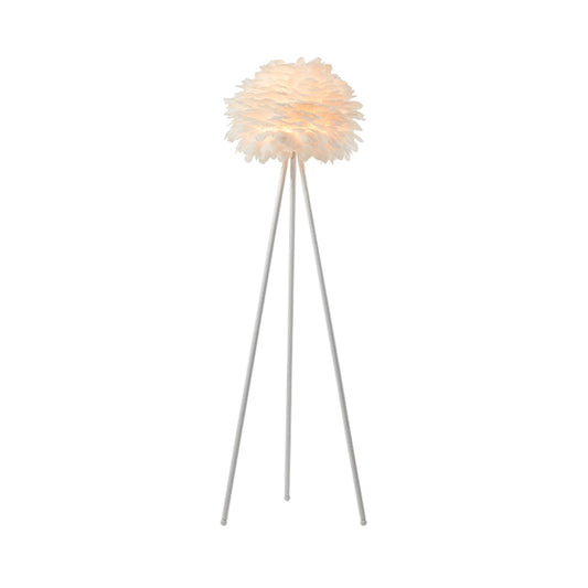 Metal Tripod Standing Floor Light Contemporary 1-Head Floor Lamp with Feather Shade in White Clearhalo 'Floor Lamps' 'Lamps' Lighting' 987717