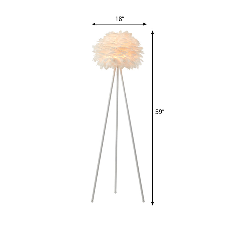 Metal Tripod Standing Floor Light Contemporary 1-Head Floor Lamp with Feather Shade in White Clearhalo 'Floor Lamps' 'Lamps' Lighting' 987718