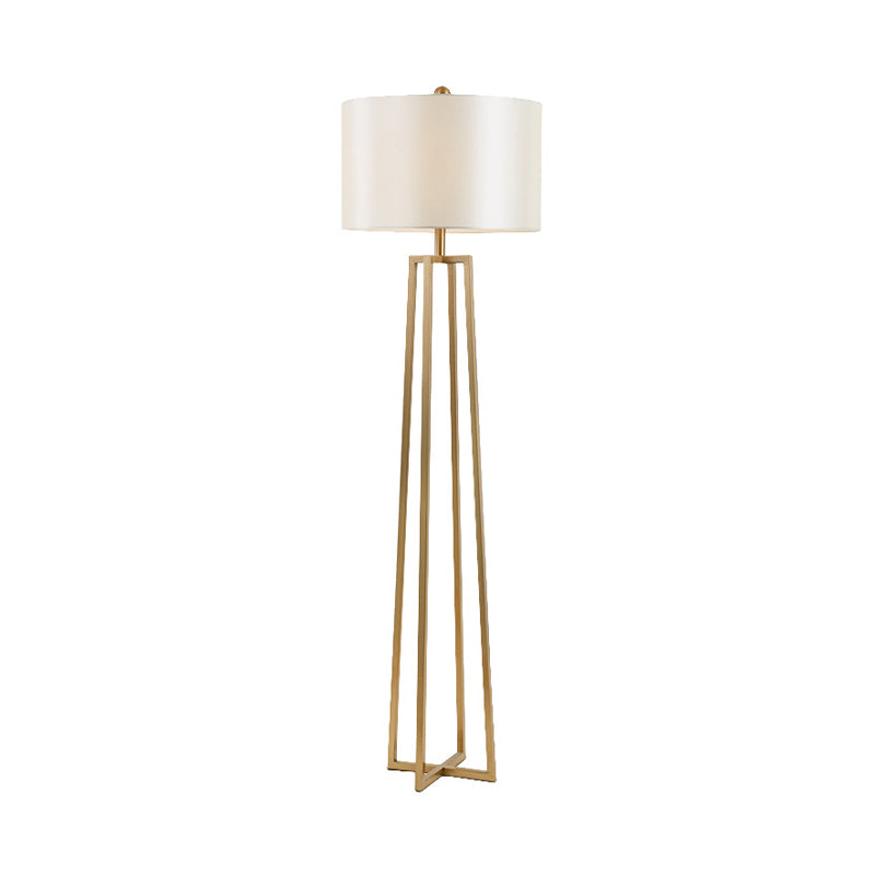 White Fabric Drum Shade Floor Light Modernist 1-Head Quadruped Floor Standing Lamp in Gold Clearhalo 'Floor Lamps' 'Lamps' Lighting' 987733