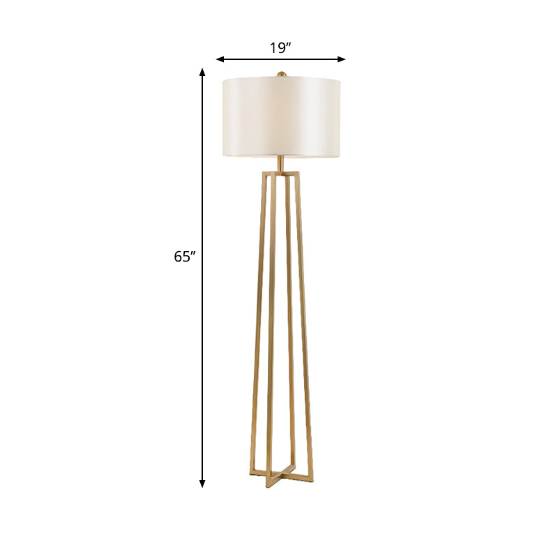 White Fabric Drum Shade Floor Light Modernist 1-Head Quadruped Floor Standing Lamp in Gold Clearhalo 'Floor Lamps' 'Lamps' Lighting' 987734