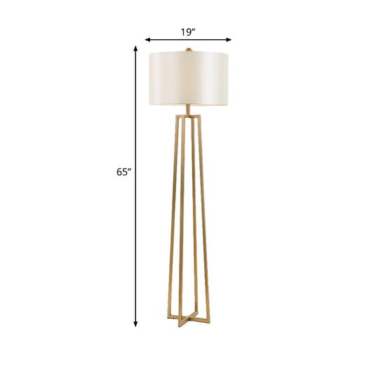 White Fabric Drum Shade Floor Light Modernist 1-Head Quadruped Floor Standing Lamp in Gold Clearhalo 'Floor Lamps' 'Lamps' Lighting' 987734