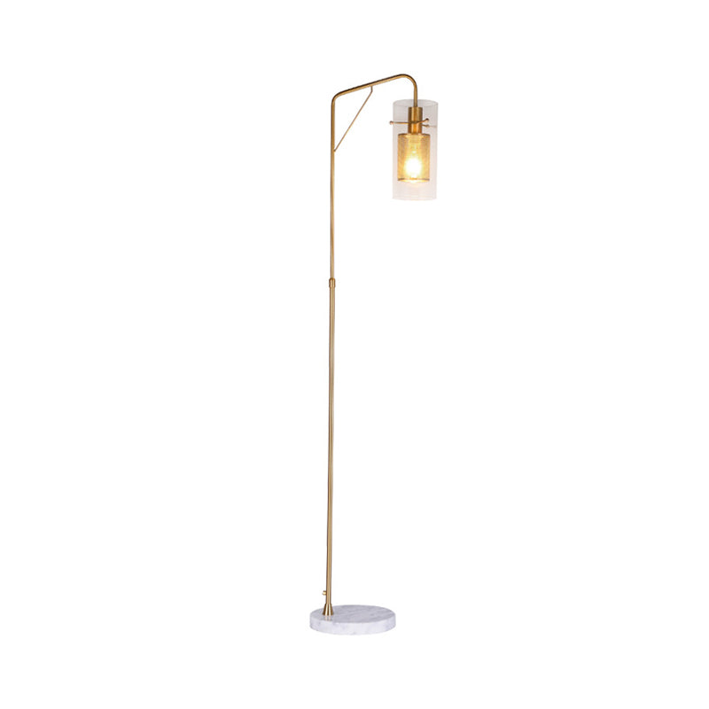 Metal Tube Mesh Reading Floor Lamp Postmodern 1 Light Gold Stand Up Lamp with Clear Glass Shade Clearhalo 'Floor Lamps' 'Lamps' Lighting' 987737