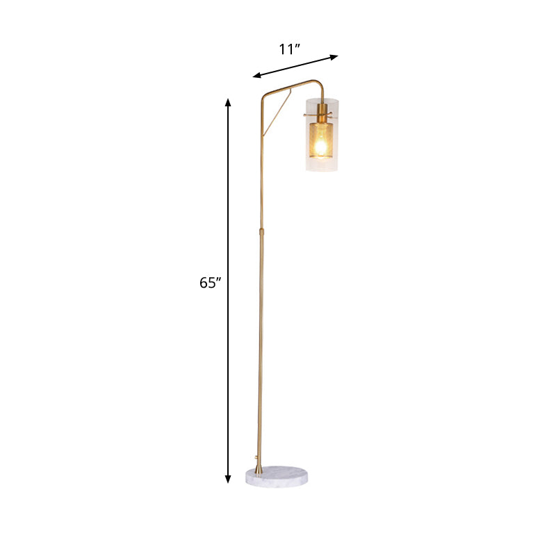 Metal Tube Mesh Reading Floor Lamp Postmodern 1 Light Gold Stand Up Lamp with Clear Glass Shade Clearhalo 'Floor Lamps' 'Lamps' Lighting' 987738