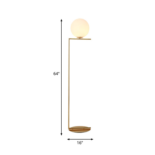 Spherical Floor Lamp Modern Frosted Glass 1 Light Gold Finish Floor Lighting with Right Angle Arm Clearhalo 'Floor Lamps' 'Lamps' Lighting' 987746