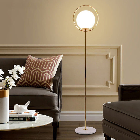 Halo Ring Floor Lamp Minimalism Metal 1 Head Black/Gold Stand Up Light with Globe White Glass Shade Clearhalo 'Floor Lamps' 'Lamps' Lighting' 987753