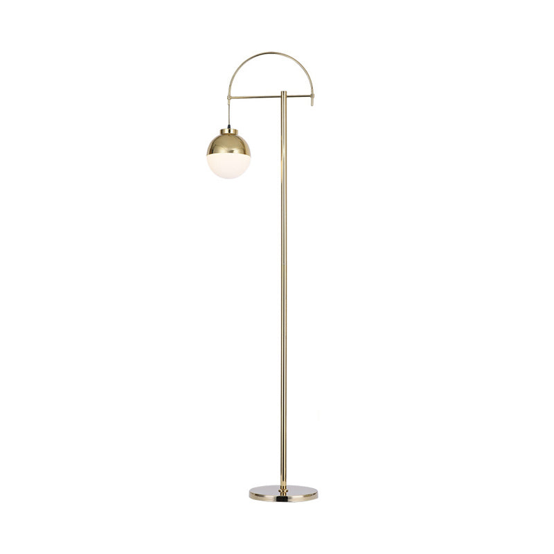Gold Finish Arched Standing Floor Light Postmodern 1-Light Metallic Floor Reading Lamp with Orb Shade Clearhalo 'Floor Lamps' 'Lamps' Lighting' 987757