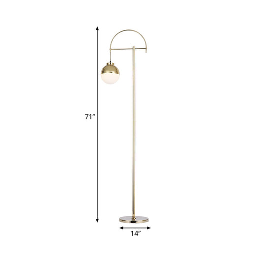 Gold Finish Arched Standing Floor Light Postmodern 1-Light Metallic Floor Reading Lamp with Orb Shade Clearhalo 'Floor Lamps' 'Lamps' Lighting' 987758