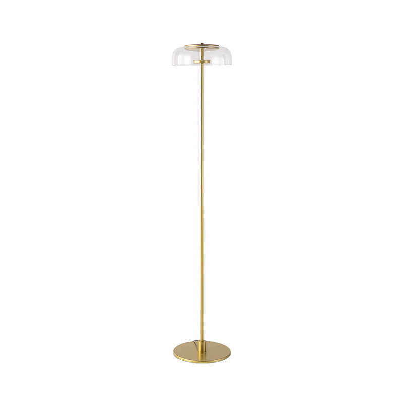 Simplicity Single Standing Floor Light with Clear Glass Shade Gold Finish Bowl Stand Up Lamp Clearhalo 'Floor Lamps' 'Lamps' Lighting' 987765