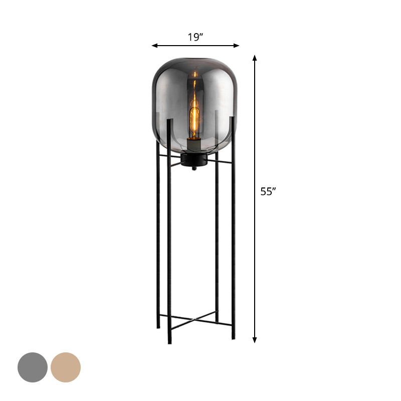 Oblong Living Room Stand Up Light Smoke Gray/Cognac Glass Shade LED Simplicity Floor Standing Lamp Clearhalo 'Floor Lamps' 'Lamps' Lighting' 987770