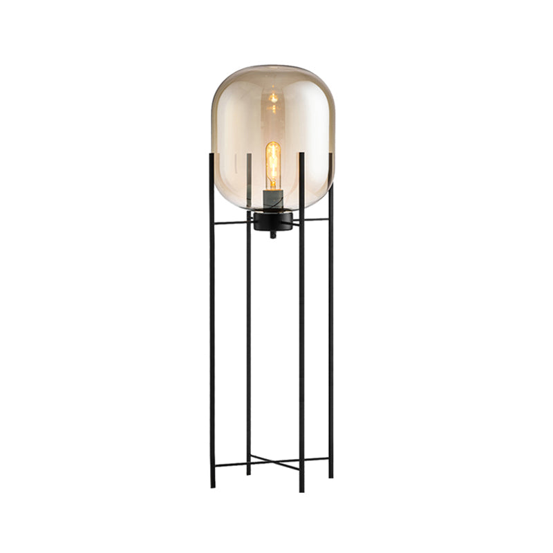 Oblong Living Room Stand Up Light Smoke Gray/Cognac Glass Shade LED Simplicity Floor Standing Lamp Clearhalo 'Floor Lamps' 'Lamps' Lighting' 987774