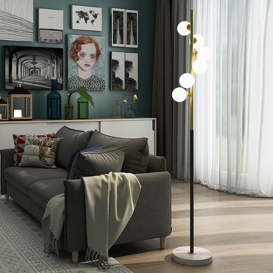 Opal Glass Ball Standing Floor Light with Spiral Design Modernist 6-Head Gold-Black Stand Up Lamp Clearhalo 'Floor Lamps' 'Lamps' Lighting' 987776