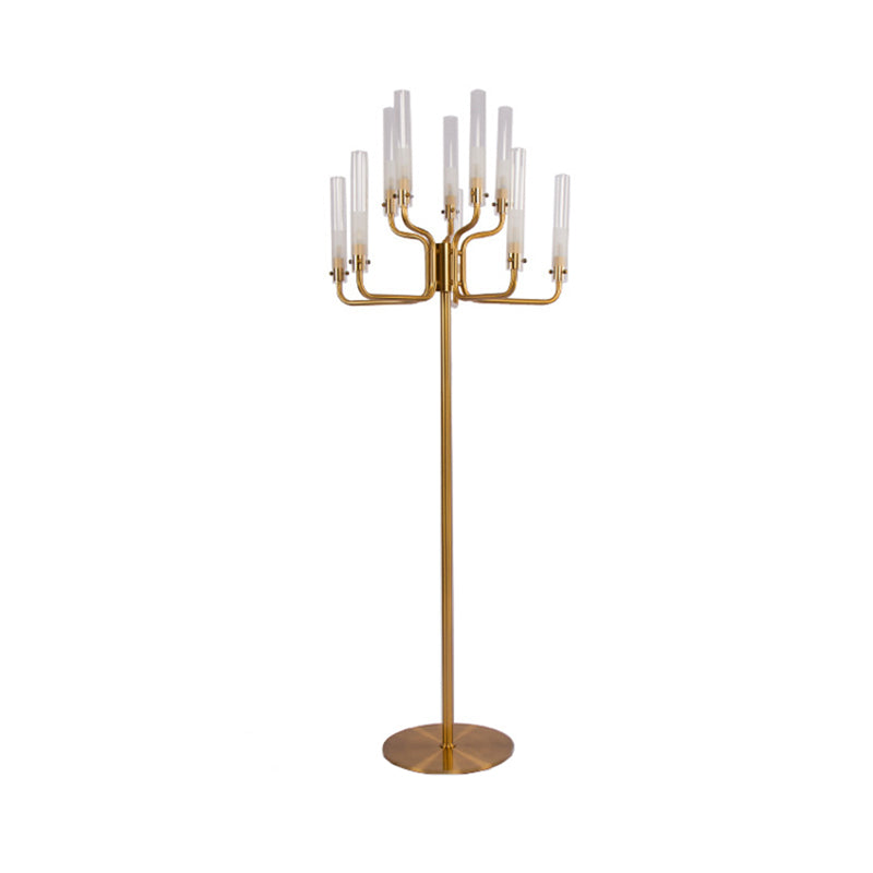 Tube Clear Glass Stand Up Lamp 9-Bulb Postmodern Gold Finish LED Tree Floor Standing Light Clearhalo 'Floor Lamps' 'Lamps' Lighting' 987784