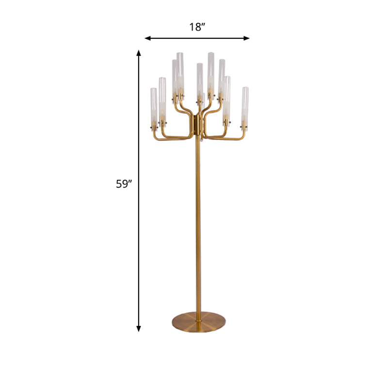 Tube Clear Glass Stand Up Lamp 9-Bulb Postmodern Gold Finish LED Tree Floor Standing Light Clearhalo 'Floor Lamps' 'Lamps' Lighting' 987786