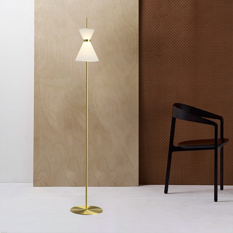 Gold Finish Hourglass Shape Floor Light Modernist Opal Ribbed Glass LED Floor Standing Lamp Gold Clearhalo 'Floor Lamps' 'Lamps' Lighting' 987787