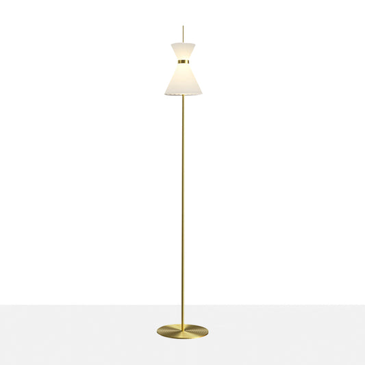 Gold Finish Hourglass Shape Floor Light Modernist Opal Ribbed Glass LED Floor Standing Lamp Clearhalo 'Floor Lamps' 'Lamps' Lighting' 987788