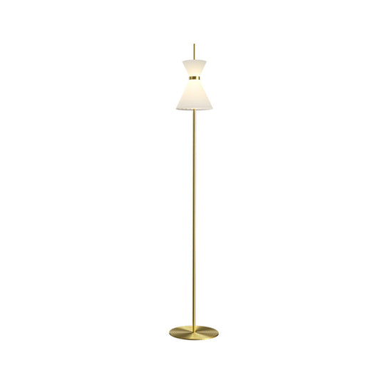 Gold Finish Hourglass Shape Floor Light Modernist Opal Ribbed Glass LED Floor Standing Lamp Clearhalo 'Floor Lamps' 'Lamps' Lighting' 987789