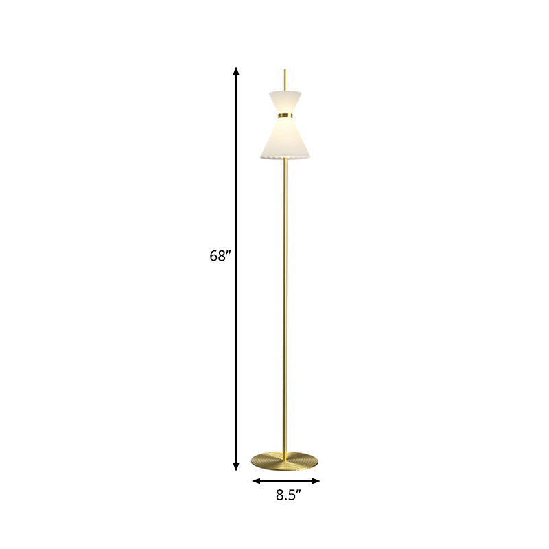 Gold Finish Hourglass Shape Floor Light Modernist Opal Ribbed Glass LED Floor Standing Lamp Clearhalo 'Floor Lamps' 'Lamps' Lighting' 987790