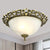 2/3-Light Opal Frosted Glass Flushmount Countryside Brass/White Floral-Trim Dome Hallway Ceiling Lamp, 11"/19.5" Wide Brass Clearhalo 'Ceiling Lights' 'Close To Ceiling Lights' 'Close to ceiling' 'Flush mount' Lighting' 987806