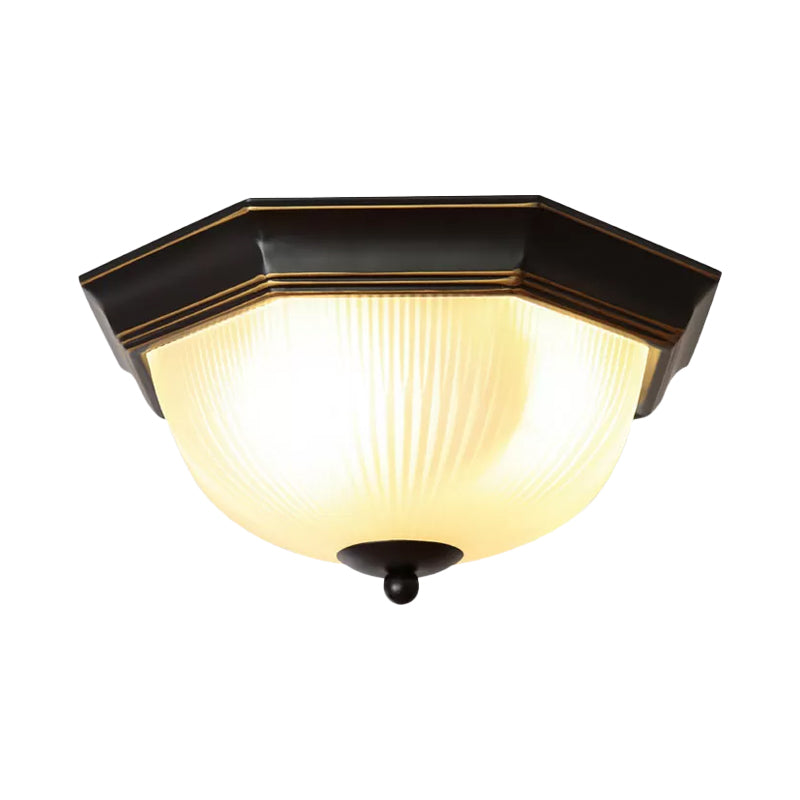 Milk Ribbed Glass Black Ceiling Flush Faceted Dome 2-Head Classic Flush Mount Recessed Lighting - Clearhalo - 'Ceiling Lights' - 'Close To Ceiling Lights' - 'Close to ceiling' - 'Flush mount' - Lighting' - 987821