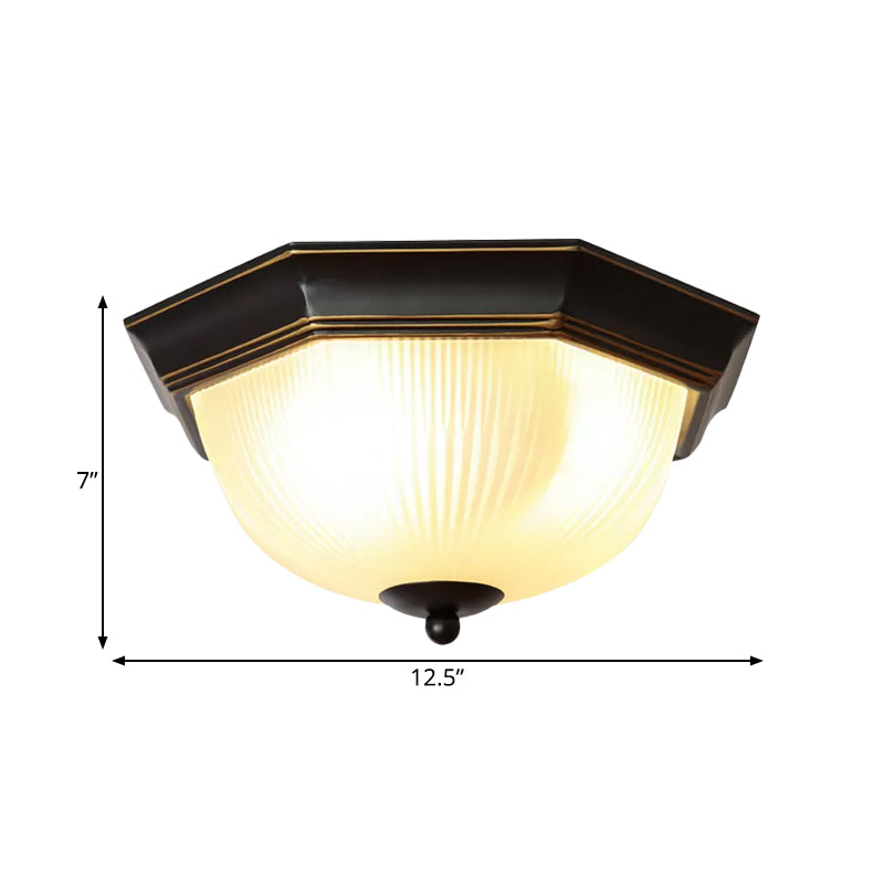 Milk Ribbed Glass Black Ceiling Flush Faceted Dome 2-Head Classic Flush Mount Recessed Lighting - Clearhalo - 'Ceiling Lights' - 'Close To Ceiling Lights' - 'Close to ceiling' - 'Flush mount' - Lighting' - 987822
