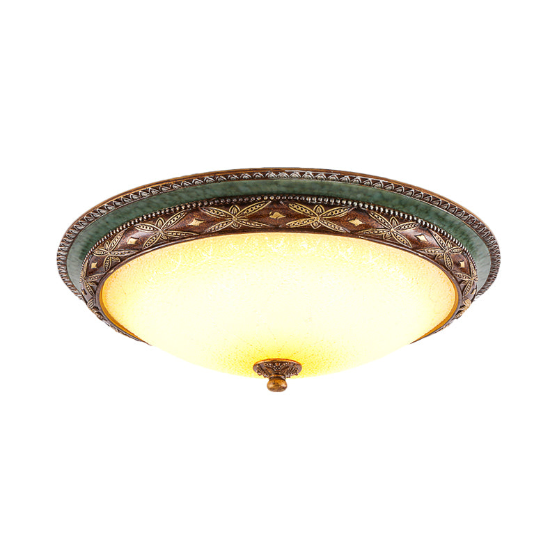 Vintage Shallow Bowl Ceiling Lighting Opaline Glass LED Flush Mount Light Fixture in Green and Brown Clearhalo 'Ceiling Lights' 'Close To Ceiling Lights' 'Close to ceiling' 'Flush mount' Lighting' 987824