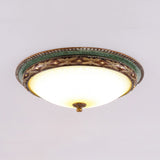Vintage Shallow Bowl Ceiling Lighting Opaline Glass LED Flush Mount Light Fixture in Green and Brown Clearhalo 'Ceiling Lights' 'Close To Ceiling Lights' 'Close to ceiling' 'Flush mount' Lighting' 987825