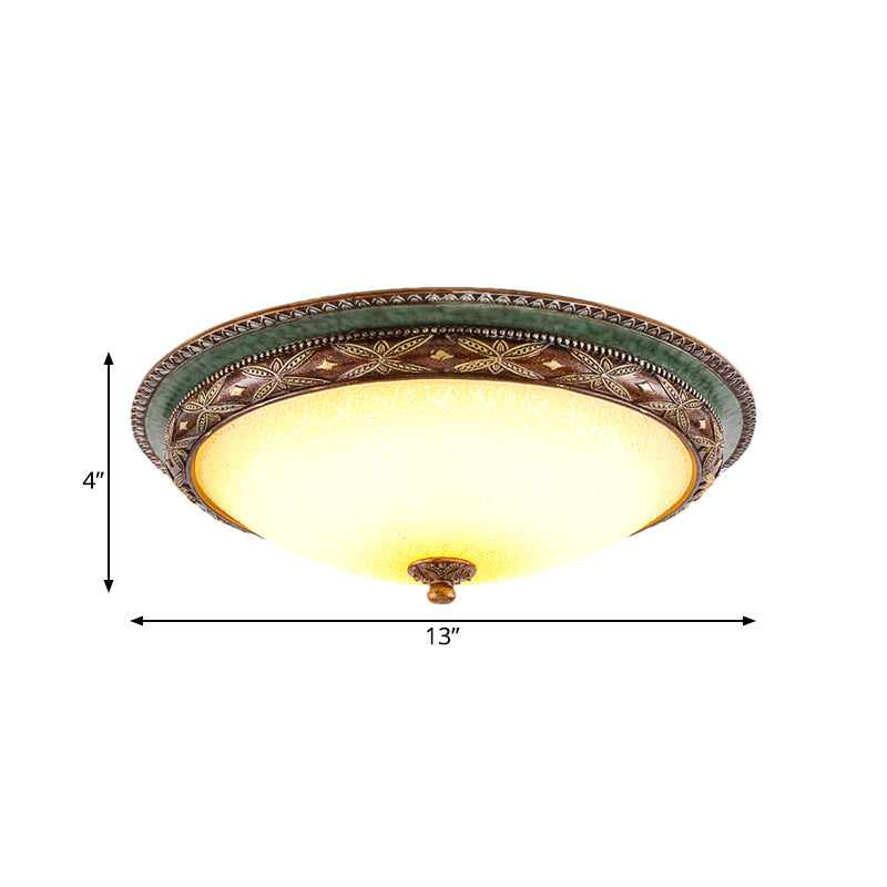 Vintage Shallow Bowl Ceiling Lighting Opaline Glass LED Flush Mount Light Fixture in Green and Brown Clearhalo 'Ceiling Lights' 'Close To Ceiling Lights' 'Close to ceiling' 'Flush mount' Lighting' 987826