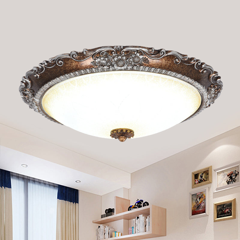 Red Brown Bowl Shaped Flush Mount Rustic Frosted Glass Living Room LED Ceiling Light Fixture - Red Brown - Clearhalo - 'Ceiling Lights' - 'Close To Ceiling Lights' - 'Close to ceiling' - 'Flush mount' - Lighting' - 987835