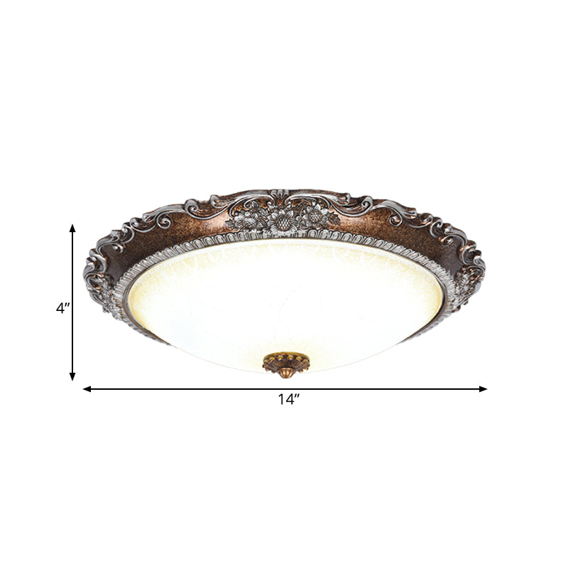 Red Brown Bowl Shaped Flush Mount Rustic Frosted Glass Living Room LED Ceiling Light Fixture - Clearhalo - 'Ceiling Lights' - 'Close To Ceiling Lights' - 'Close to ceiling' - 'Flush mount' - Lighting' - 987838