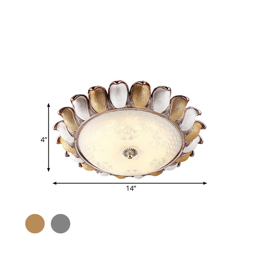 Textured Glass Sunflower Ceiling Lamp Countryside Bedroom 14"/18"/22" Wide LED Flush Mounted Light in Silver/Gold Clearhalo 'Ceiling Lights' 'Close To Ceiling Lights' 'Close to ceiling' 'Flush mount' Lighting' 987851