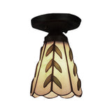Stained Glass Conical Ceiling Mount Light Kitchen 1 Light Rustic Tiffany Ceiling Lamp in Beige Clearhalo 'Ceiling Lights' 'Close To Ceiling Lights' 'Close to ceiling' 'Glass shade' 'Glass' 'Semi-flushmount' 'Tiffany close to ceiling' 'Tiffany' Lighting' 98792