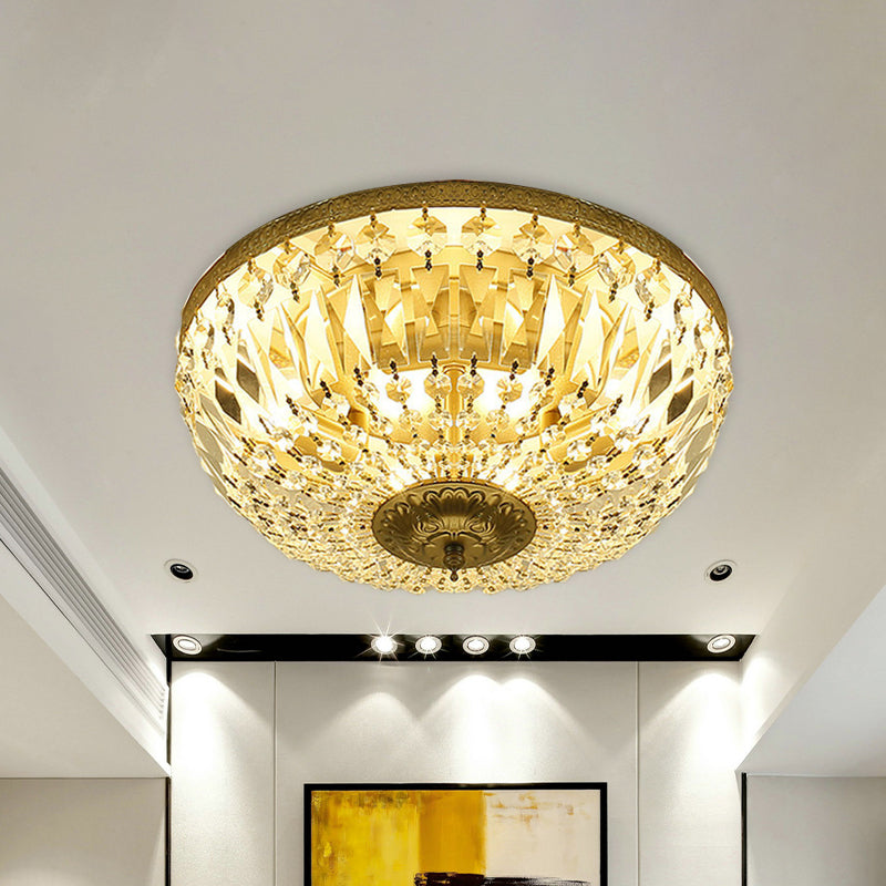 Modernism Dome Flush Light Clear Crystal Strand 4-Head Living Room Ceiling Lamp Fixture in Brass - Clear - Clearhalo - 'Ceiling Lights' - 'Close To Ceiling Lights' - 'Close to ceiling' - 'Flush mount' - Lighting' - 987946