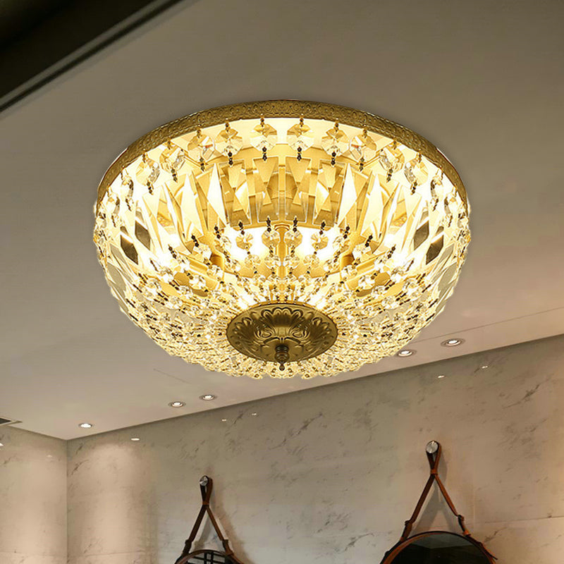 Modernism Dome Flush Light Clear Crystal Strand 4-Head Living Room Ceiling Lamp Fixture in Brass - Clearhalo - 'Ceiling Lights' - 'Close To Ceiling Lights' - 'Close to ceiling' - 'Flush mount' - Lighting' - 987947