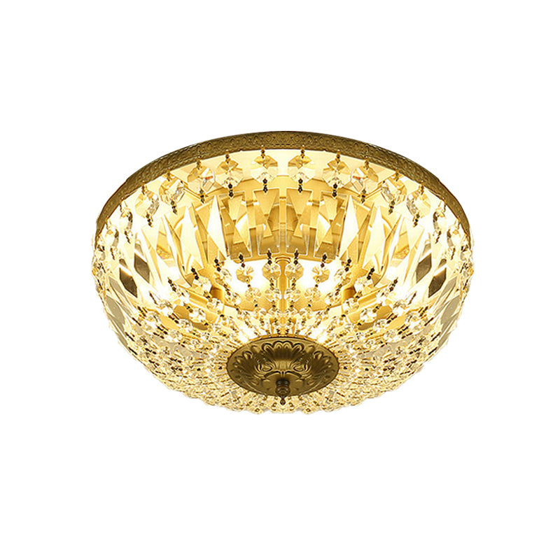 Modernism Dome Flush Light Clear Crystal Strand 4-Head Living Room Ceiling Lamp Fixture in Brass - Clearhalo - 'Ceiling Lights' - 'Close To Ceiling Lights' - 'Close to ceiling' - 'Flush mount' - Lighting' - 987948