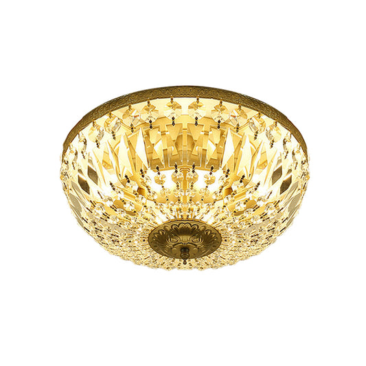Modernism Dome Flush Light Clear Crystal Strand 4-Head Living Room Ceiling Lamp Fixture in Brass Clearhalo 'Ceiling Lights' 'Close To Ceiling Lights' 'Close to ceiling' 'Flush mount' Lighting' 987948
